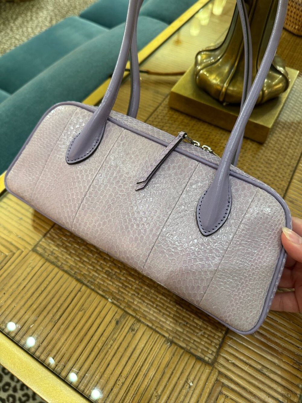 NWT! Tory Burch Rory Box Satchel 181102 In Lavender Sun Water Snake Leather - Picture 5 of 11